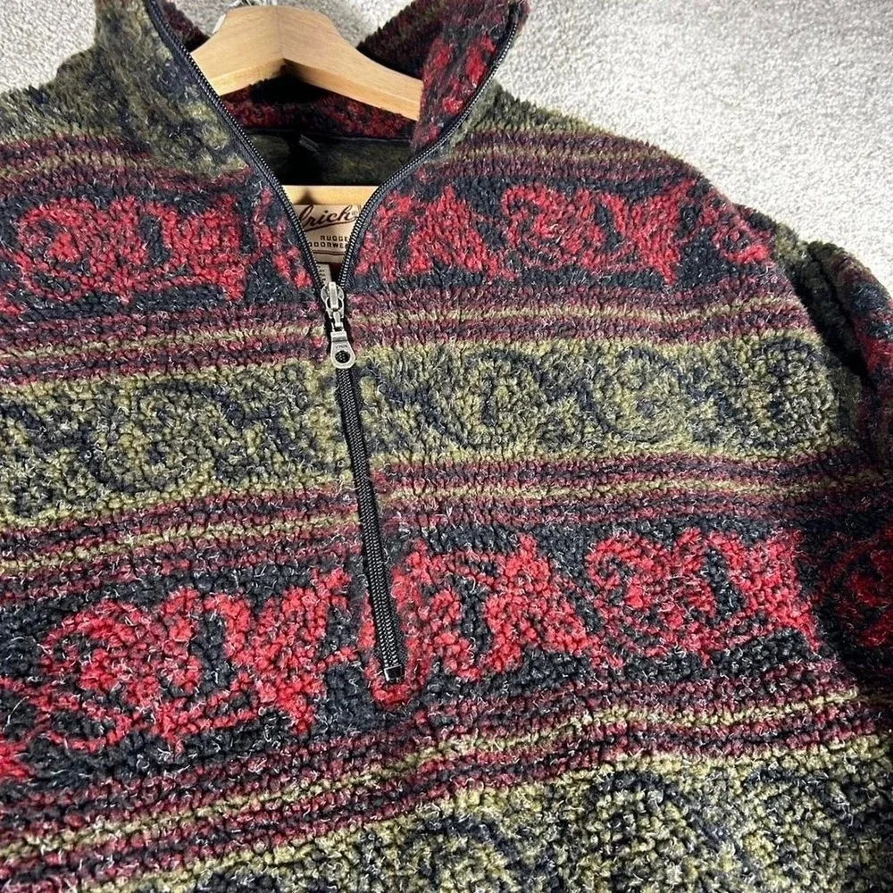 Vintage Woolrich green and red patterned Sherpa 1/2 zip fleece jacket Size M